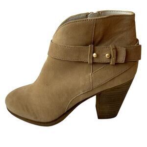 Boden Boots Tan Faux Suede Western Ankle Boot Studs Straps Women's Size 36 5.5